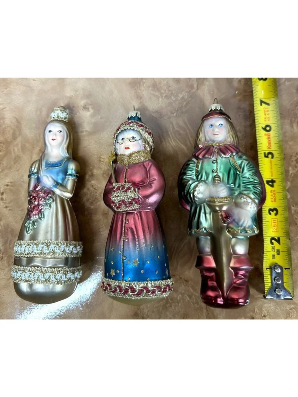 Kurt Adler Polonaise Cinderella Fairy Godmother Prince Glass Ornaments Set of 3